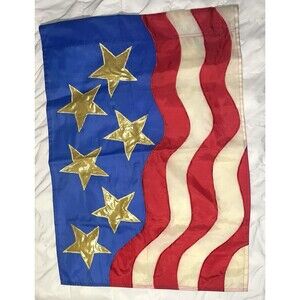 Vintage NCE Yard Garden Flag Gold Stars Wavy Stripes Extra Large